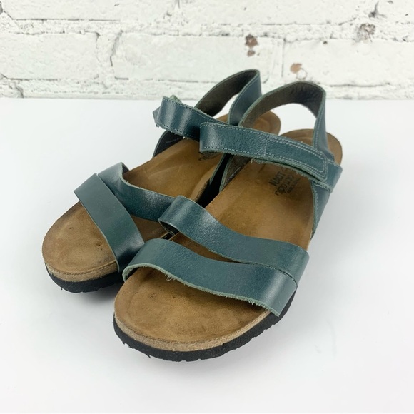 NAOT Kayla Navy Blue Leather Ankle Heel Strap Sandals 41 L10 - Picture 2 of 11